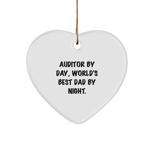 Auditor By Day, Dad By Night. Heart Christmas Ornament for Friends Gift - Image 1