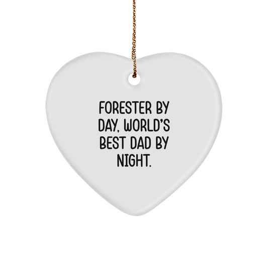 Holiday Gift for Her Forester By Day World's Best Dad By Night Ornament - Image 1
