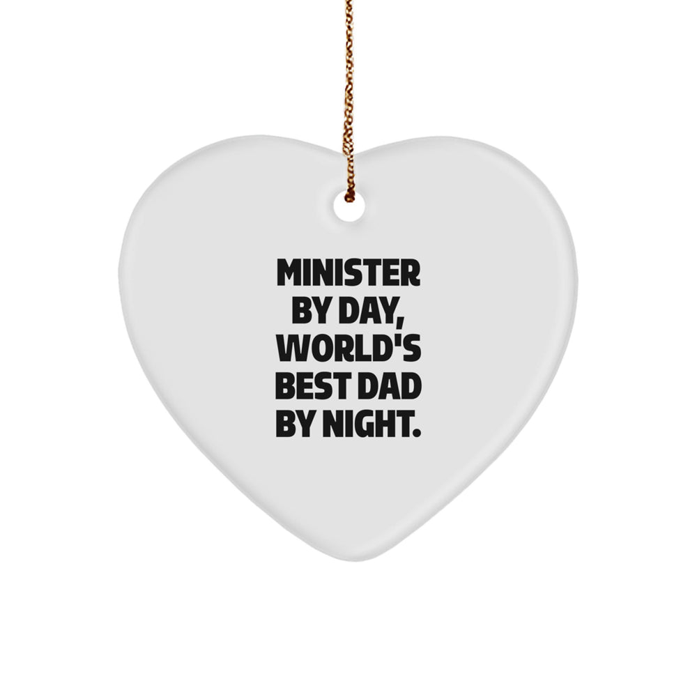 Minister Gifts from Men - 'Minister By Day, World's Best Dad By Night.' Heart Ornament for Christmas Memorable Presents - Image 1