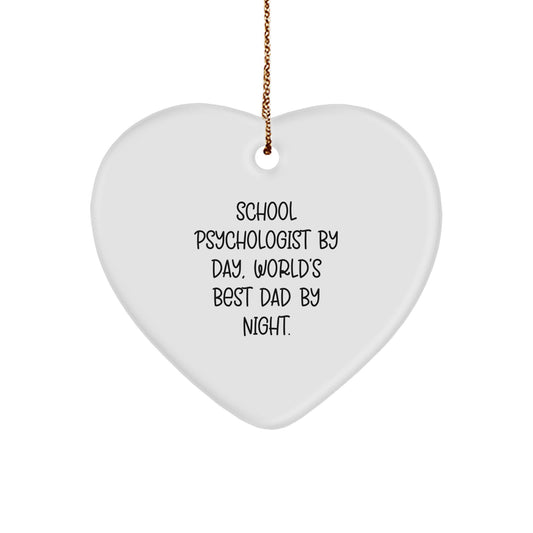 Funny School Psychologist Gifts for Men - 'School Psychologist By Day, World's Best Dad By Night.' Heart Ornament, Christmas Unique Gifts from Friends - Image 1