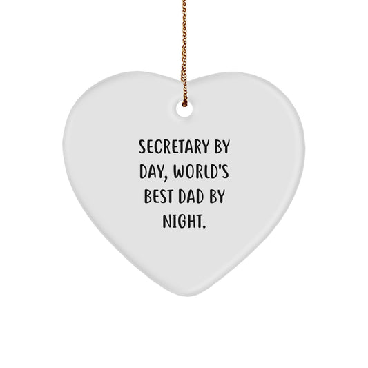 Funny Secretary Gifts from Men - Heart Ornament for Secretary By Day, World's Best Dad By Night, at Christmas - Image 1