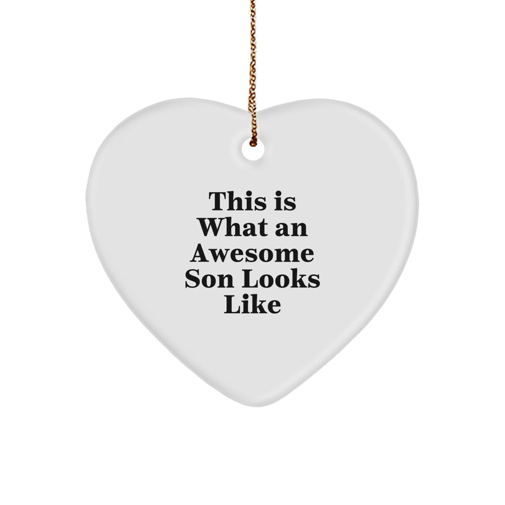 Funny Son Quotes Heart Ornament Gifts from Mom to Son for Christmas, This Is What An Awesome Son Looks Like, Unique Heart-Shaped Decoration - Image 1