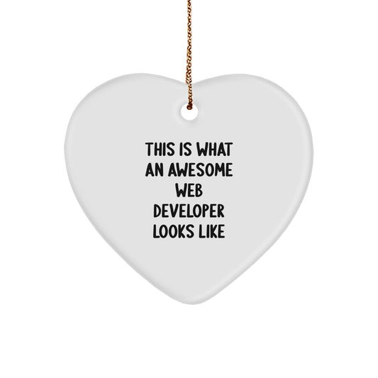 Funny Web Developer Gifts from Friends - This Is What Awesome Web Developers Looks Like Heart Ornament for Men and Women - Christmas Unique Gifts for Developers - Image 1