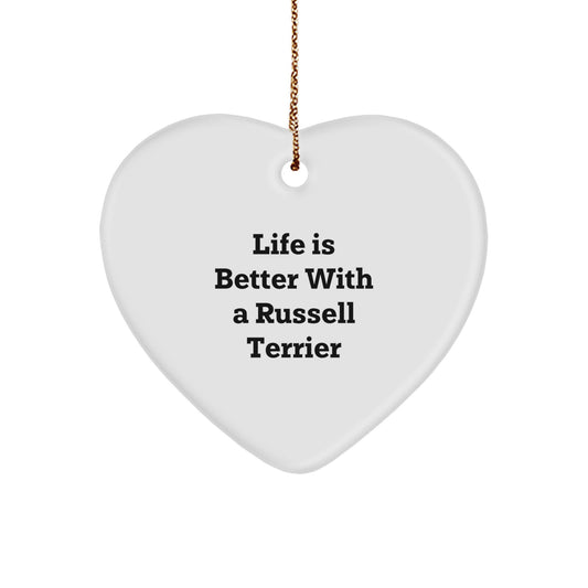 Russell Terrier Dog Heart Ornament, Funny Quote 'Life Is Better With A Russell Terrier', Gifts from Men for Russell Terrier Dog, Christmas Unique Gifts - Image 1