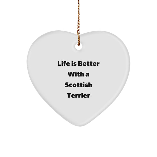 Scottish Terrier Dog Heart Ornament, 'Life Is Better With A Scottish Terrier' Quote, White, Heart Shaped, Gifts from Family to Scottish Terrier Dog Owners, Christmas Unique Gifts - Image 1