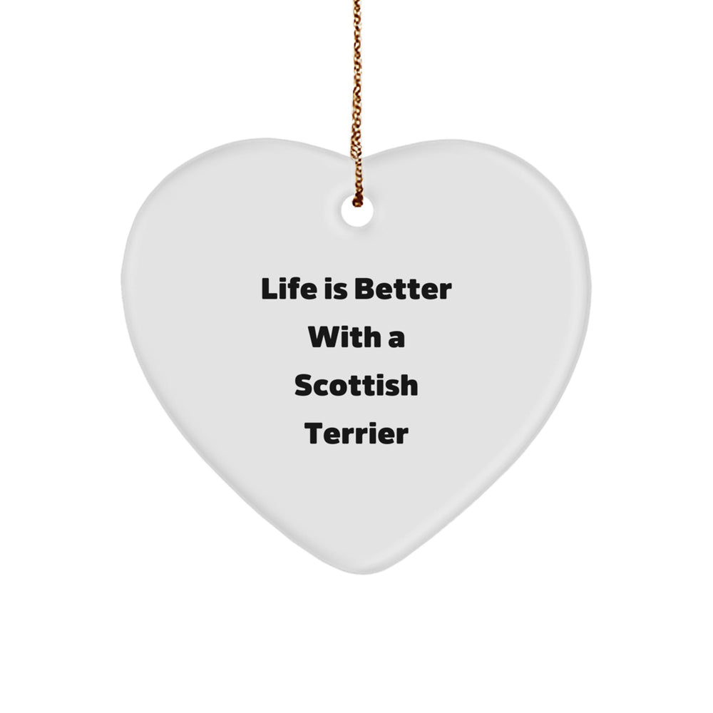 Scottish Terrier Dog Heart Ornament, 'Life Is Better With A Scottish Terrier' Quote, White, Heart Shaped, Gifts from Family to Scottish Terrier Dog Owners, Christmas Unique Gifts - Image 1