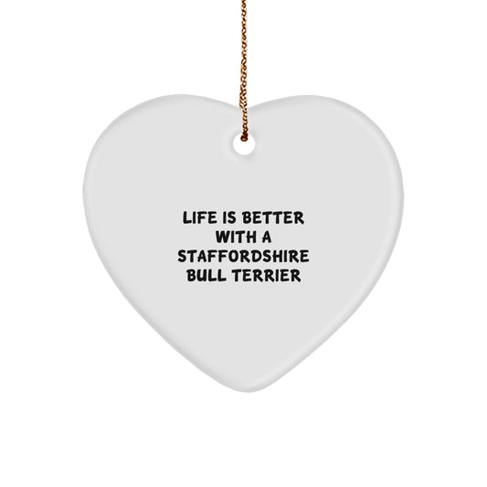 Staffordshire Bull Terrier Dog Lovers Gifts from Friends, Family, or Coworkers for Christmas - Heart Ornament with Inspiring Quote - Image 1
