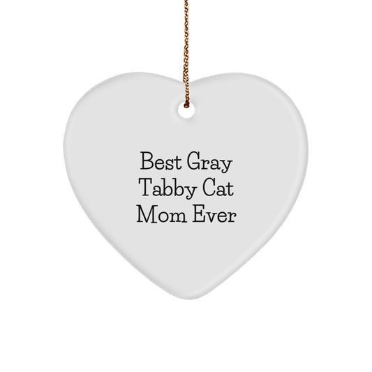 Gray Tabby Cat Heart Ornament, Funny Mom Quote, Christmas Unique Gifts for Gray Tabby Cat Lovers Gifts from Family to Friends - Image 1