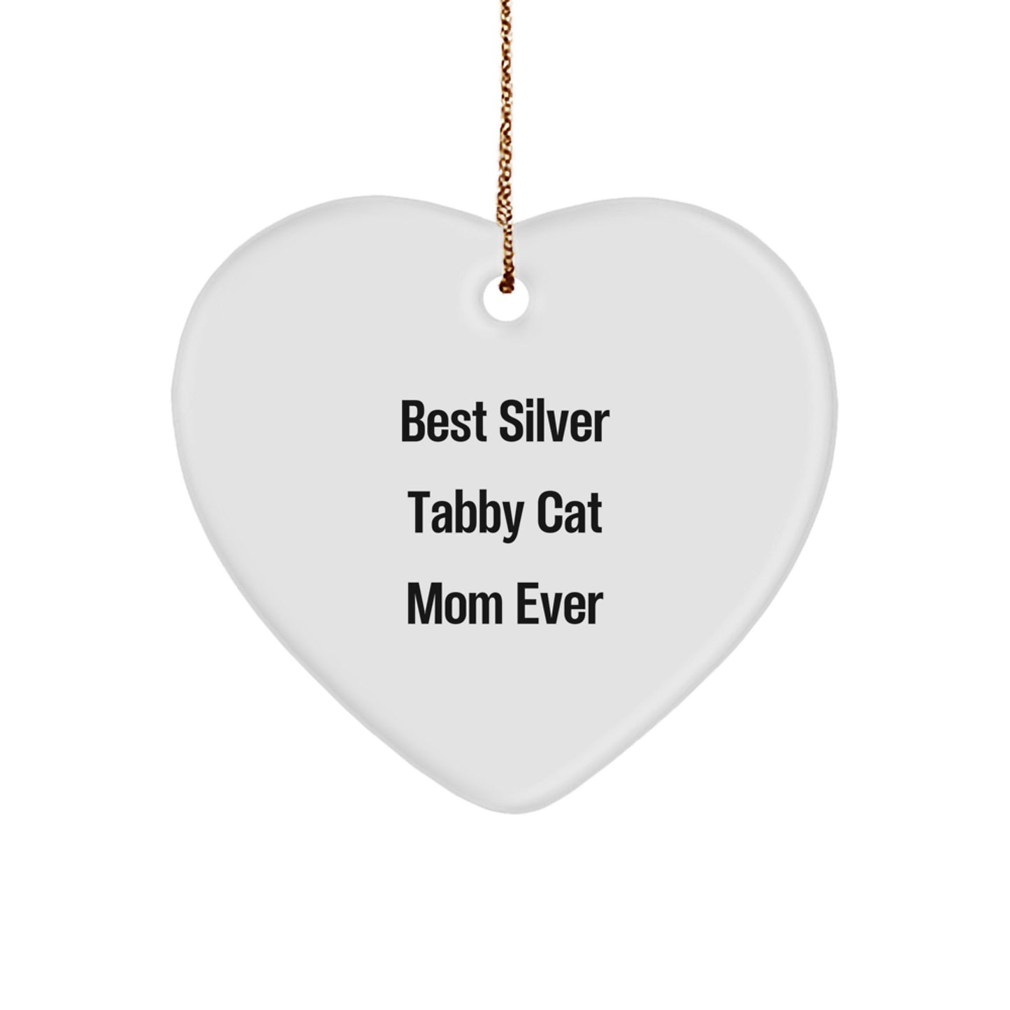 Silver Tabby Cat Mom Heart Ornament Gifts from Family for Christmas - Image 1