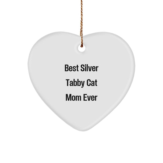 Silver Tabby Cat Mom Heart Ornament Gifts from Family for Christmas - Image 1