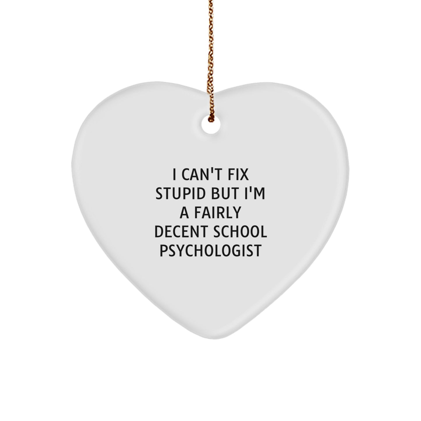 Funny School Psychologist Gifts from Men to Christmas Unique Gifts for School Psychologist Heart Ornament - 'I Can't Fix Stupid But I'm A Fairly Decent School Psychologist' Decoration - Image 1