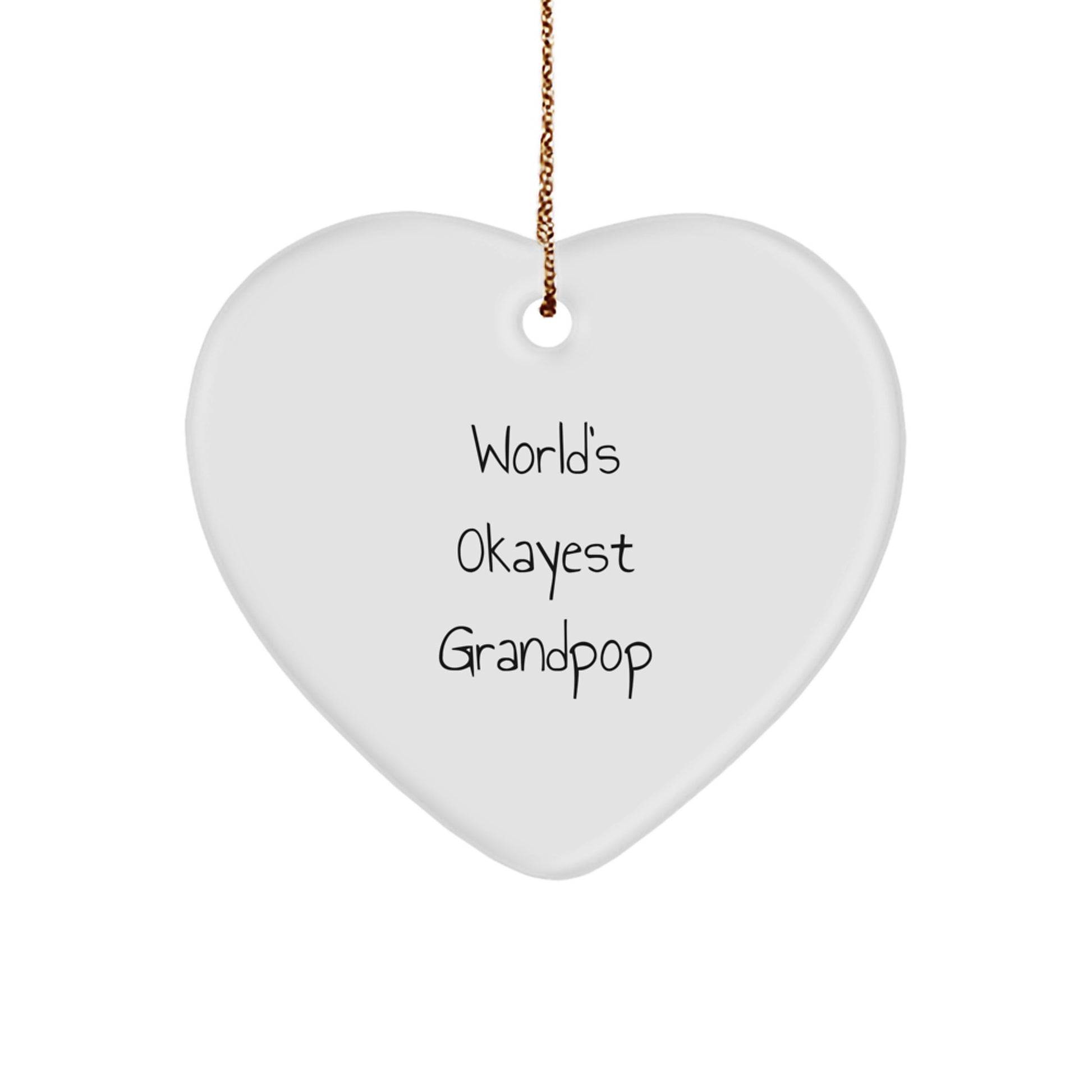 Funny Grandpop Gifts - World's Okayest Grandpop Heart Ornament, Christmas Decorations for Grandpop Men, Gifts from Family - Image 1