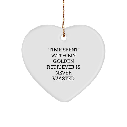 Golden Retriever Dog Heart Ornament Gifts from Friends for Christmas - 'Time Spent With My Golden Retriever Is Never Wasted' - Unique Heart Shaped Ornament for Men Women Family - Image 1