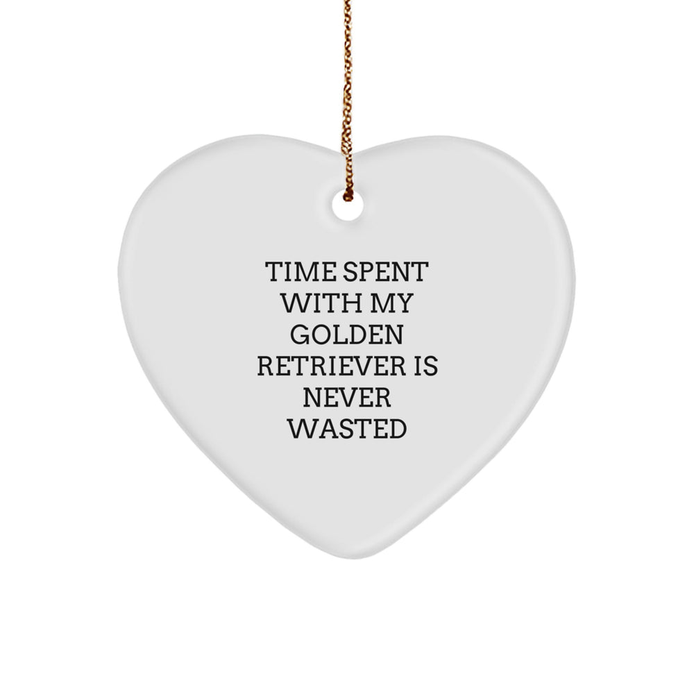 Golden Retriever Dog Heart Ornament Gifts from Friends for Christmas - 'Time Spent With My Golden Retriever Is Never Wasted' - Unique Heart Shaped Ornament for Men Women Family - Image 1