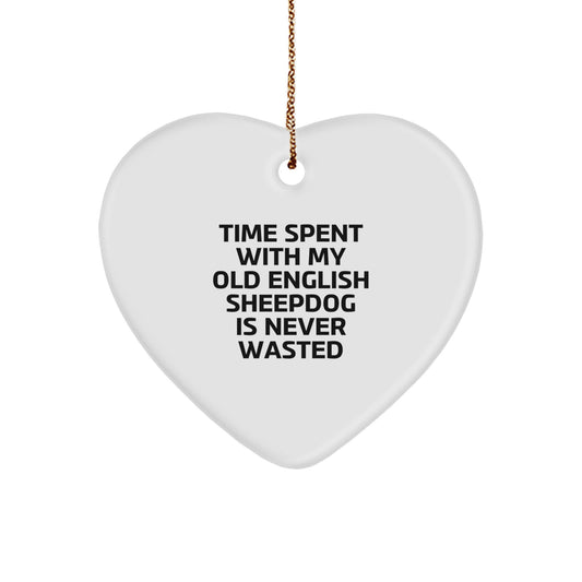 Old English Sheepdog Lovers' Heart Ornament, Funny Quote Gifts from Family, Cute Christmas Decorations for Home, Friends, or Coworkers - Image 1