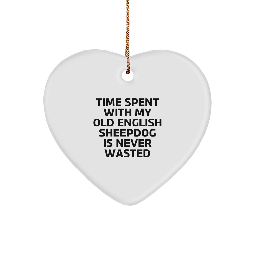 Old English Sheepdog Lovers' Heart Ornament, Funny Quote Gifts from Family, Cute Christmas Decorations for Home, Friends, or Coworkers - Image 1