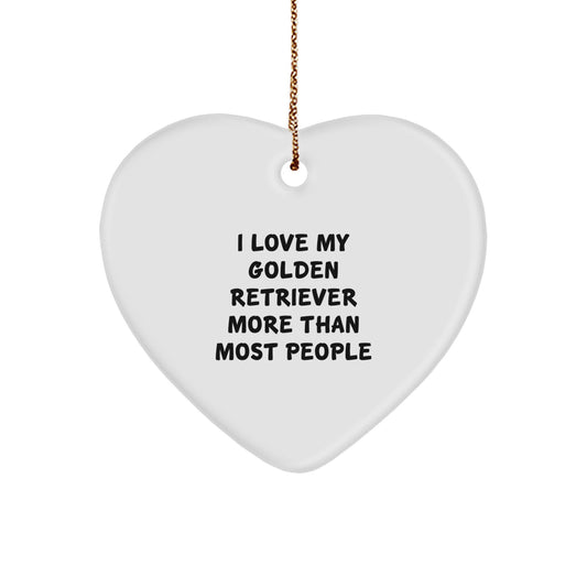 Funny Golden Retriever Dog Gifts for Family Members, 'I Love My Golden Retriever More Than Most People' Heart Ornament for Christmas Unique Gifts from Men - Image 1
