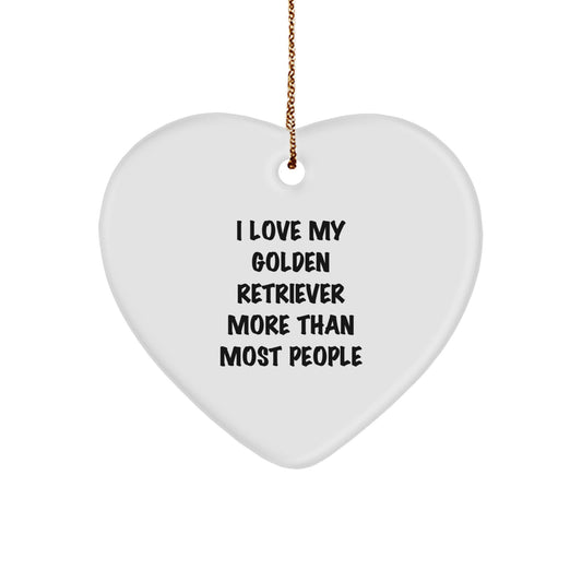 Golden Retriever Dog Lover Christmas Unique Gifts from Friends, Family, or Coworkers - Cute Heart Ornament with 'I Love My Golden Retriever More Than Most People' Quote - Image 1