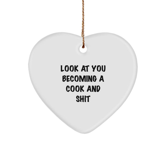 Funny Cook Gifts: Look at You Becoming a Cook and Heart Ornament, Gifts from Friends for Cooks, 2.75'' Tall Christmas Heart Ornament - Image 1