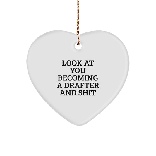 Drafter Heart Ornament Gifts from Friends to Men, Funny Quote for Christmas, White Heart Shaped, 2.75'' Tall - Image 1
