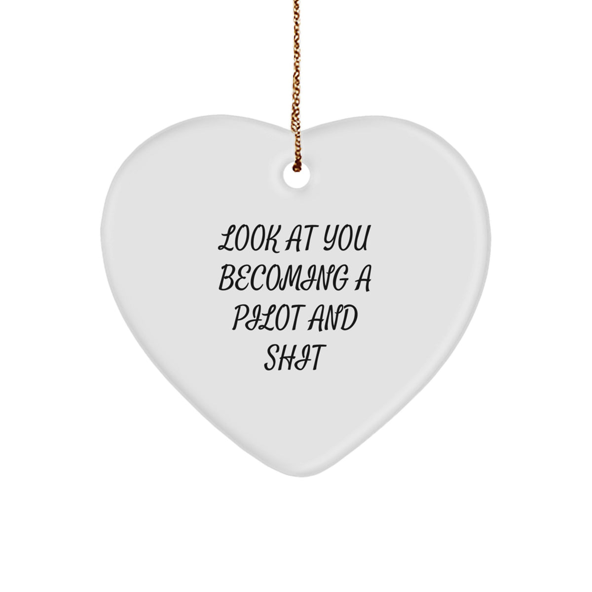 Funny Pilot Gifts for Him or Her, 'Look At You Becoming A Pilot And Shit' Heart Ornament, Christmas Unique Gifts from Friends or Family - Image 1