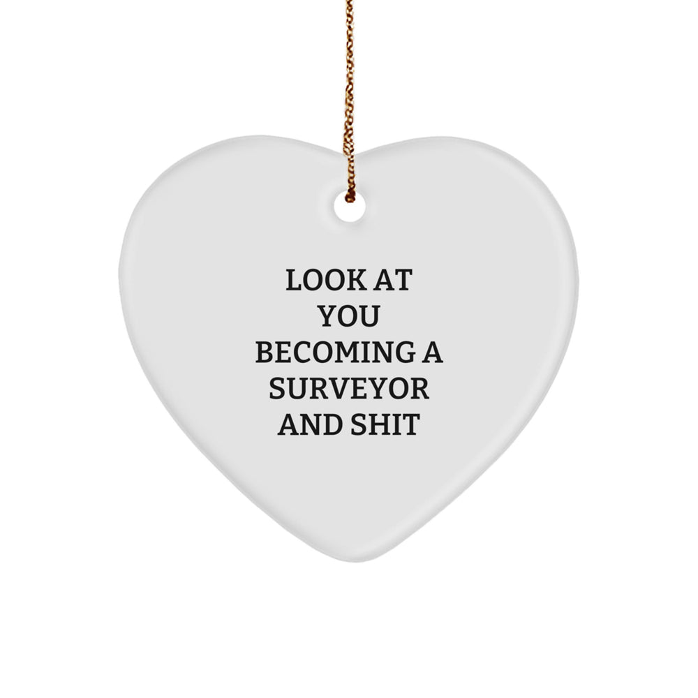 Funny Surveyor Gifts for Men from Friends, 'Look At You Becoming A Surveyor And Shit' Heart Ornament for Christmas - Image 1