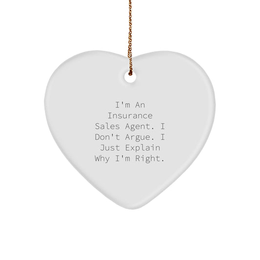 Insurance Sales Agent Humor Heart Ornament Gifts from Friends, Family, Men, Women, Coworkers, Christmas Unique Presents for Insurance Professionals - Image 1