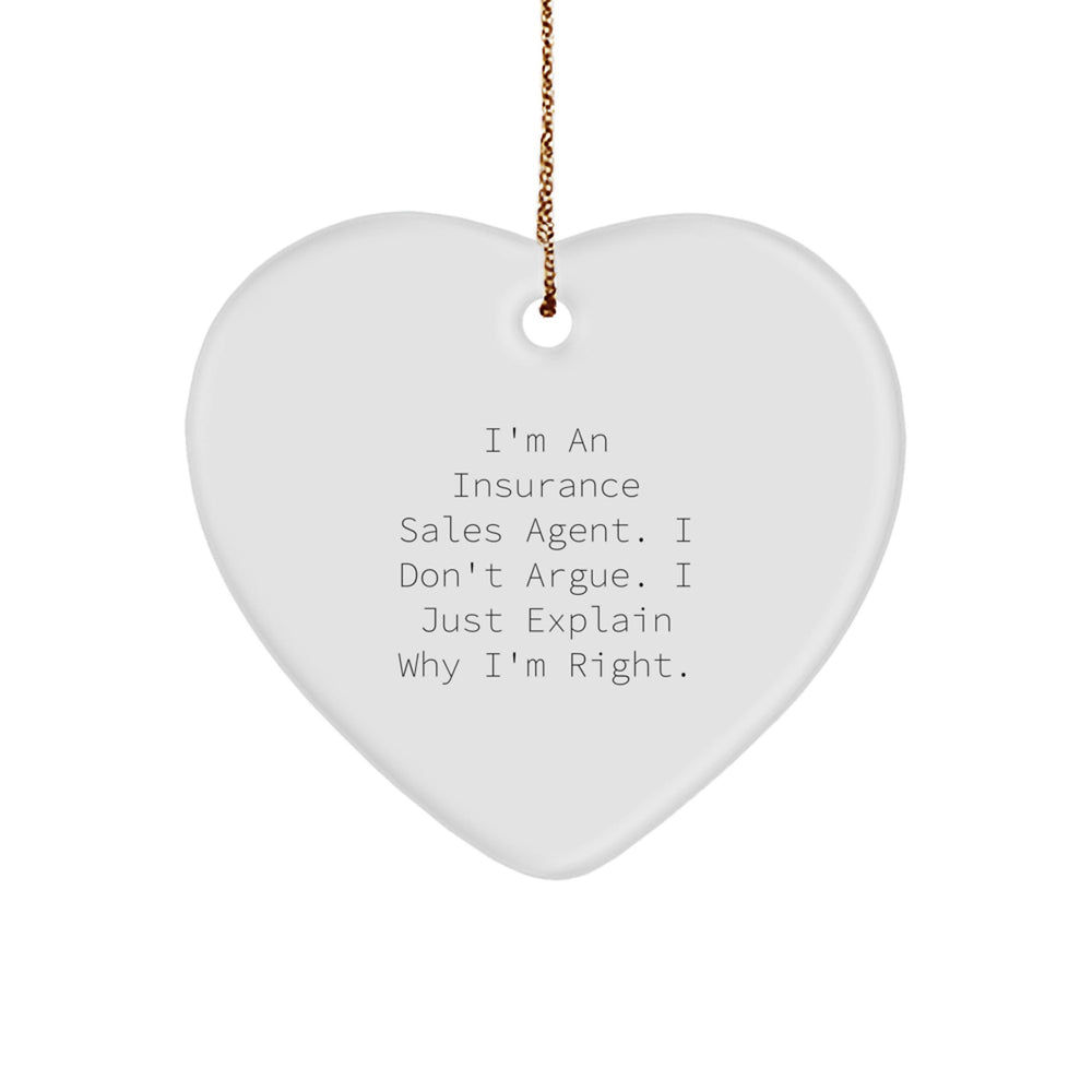 Insurance Sales Agent Humor Heart Ornament Gifts from Friends, Family, Men, Women, Coworkers, Christmas Unique Presents for Insurance Professionals - Image 1