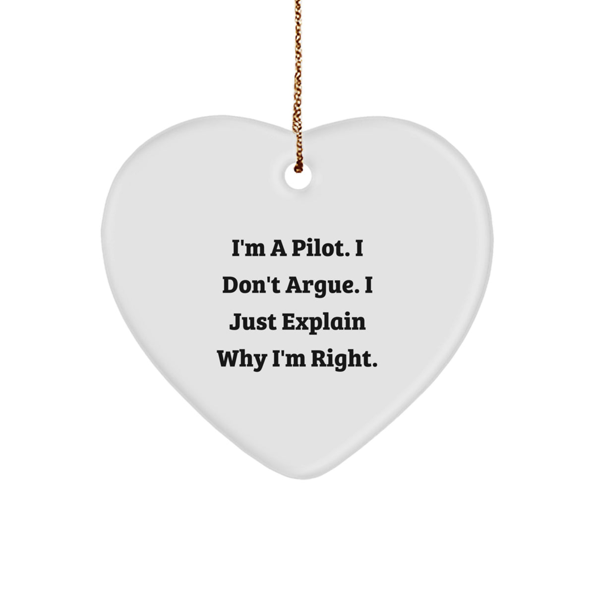 Pilot Gifts for Men, Funny Heart Ornament for Christmas, 'I'm A Pilot. I Don't Argue. I Just Explain Why I'm Right.' Quote, Gifts from Friends and Family - Image 1
