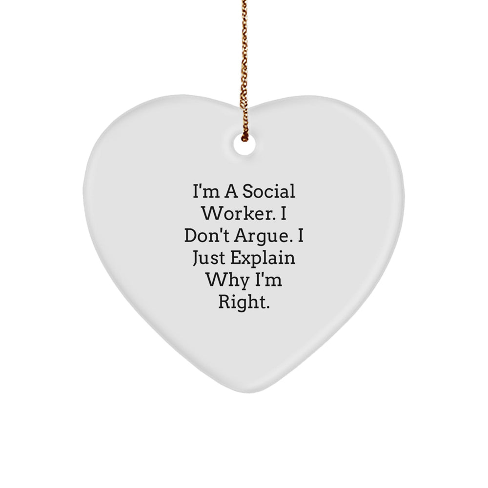 Social Worker Gifts from Friends - Heart Ornament with Funny Quote, Christmas Memorable Present for Coworkers or Family - Image 1