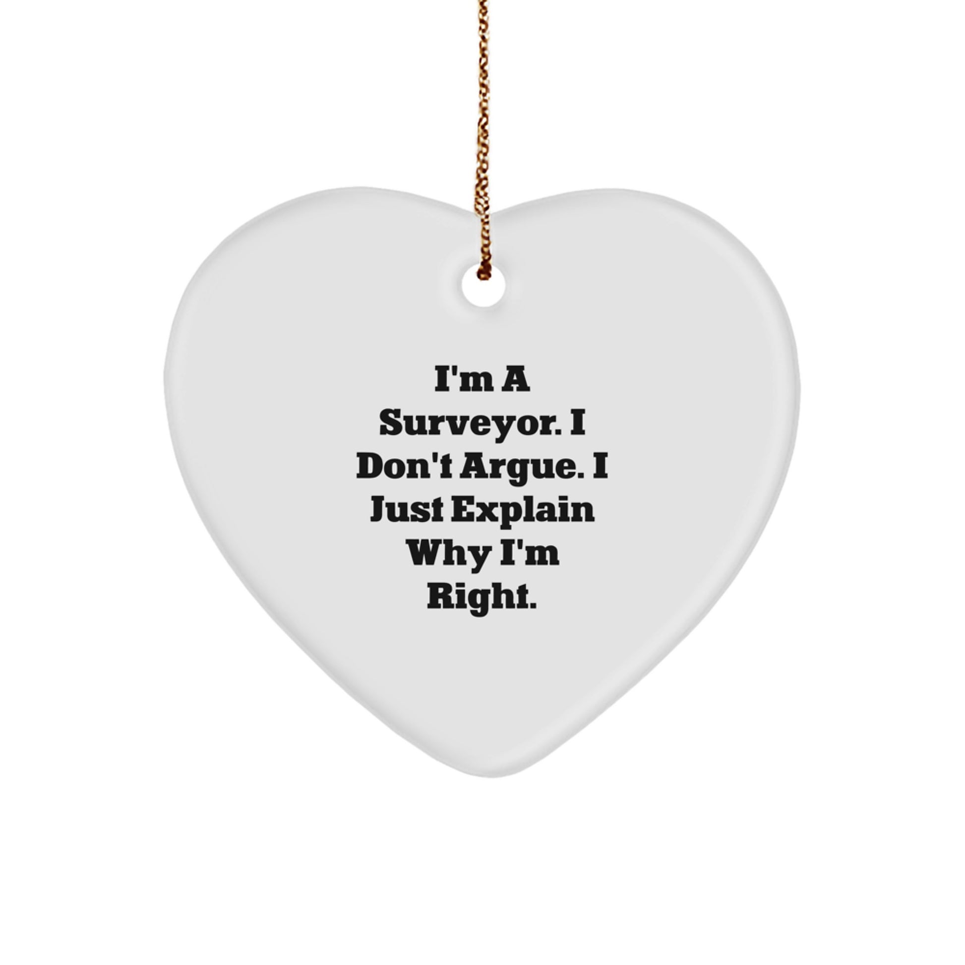 Funny Surveyor Gifts for Men Friends Family - Heart Ornament with Quote I'm A Surveyor. I Don't Argue. I Just Explain Why I'm Right., Gifts from Men Gifts for Surveyor, Christmas Unique Gift Ideas - Image 1