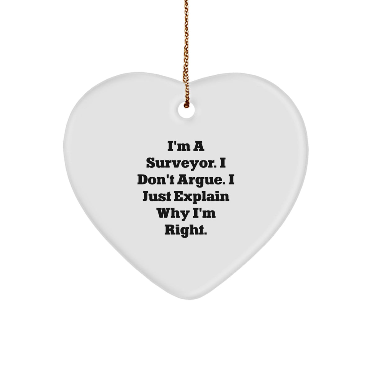 Funny Surveyor Gifts for Men Friends Family - Heart Ornament with Quote I'm A Surveyor. I Don't Argue. I Just Explain Why I'm Right., Gifts from Men Gifts for Surveyor, Christmas Unique Gift Ideas - Image 1