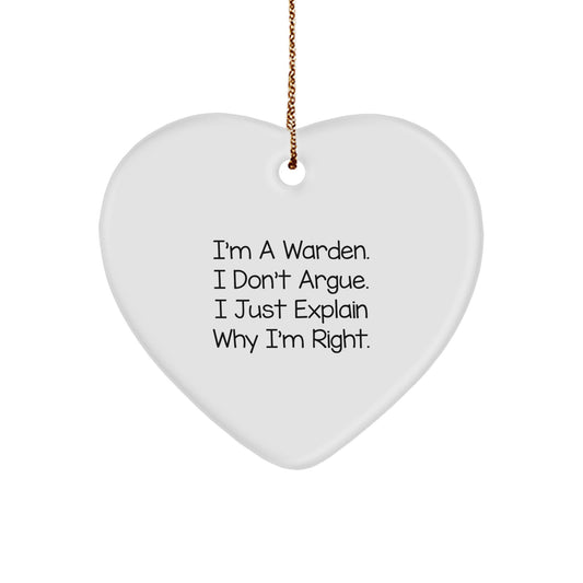 Warden's Wise Words Heart Ornament for Him, Funny Christmas Unique Gift for Friends, Family, or Coworkers from Men - Image 1