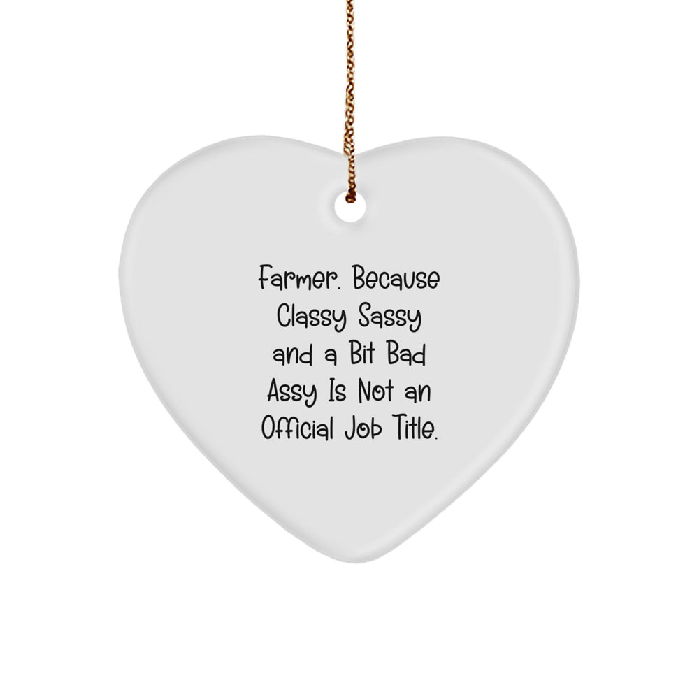 Farmer Gifts from Men - 'Farmer. Because Classy Sassy And A Bit Fearlessy Is Not An Official Job Title.' Heart Ornament, White, Christmas Unique Gifts for Farmer - Image 1