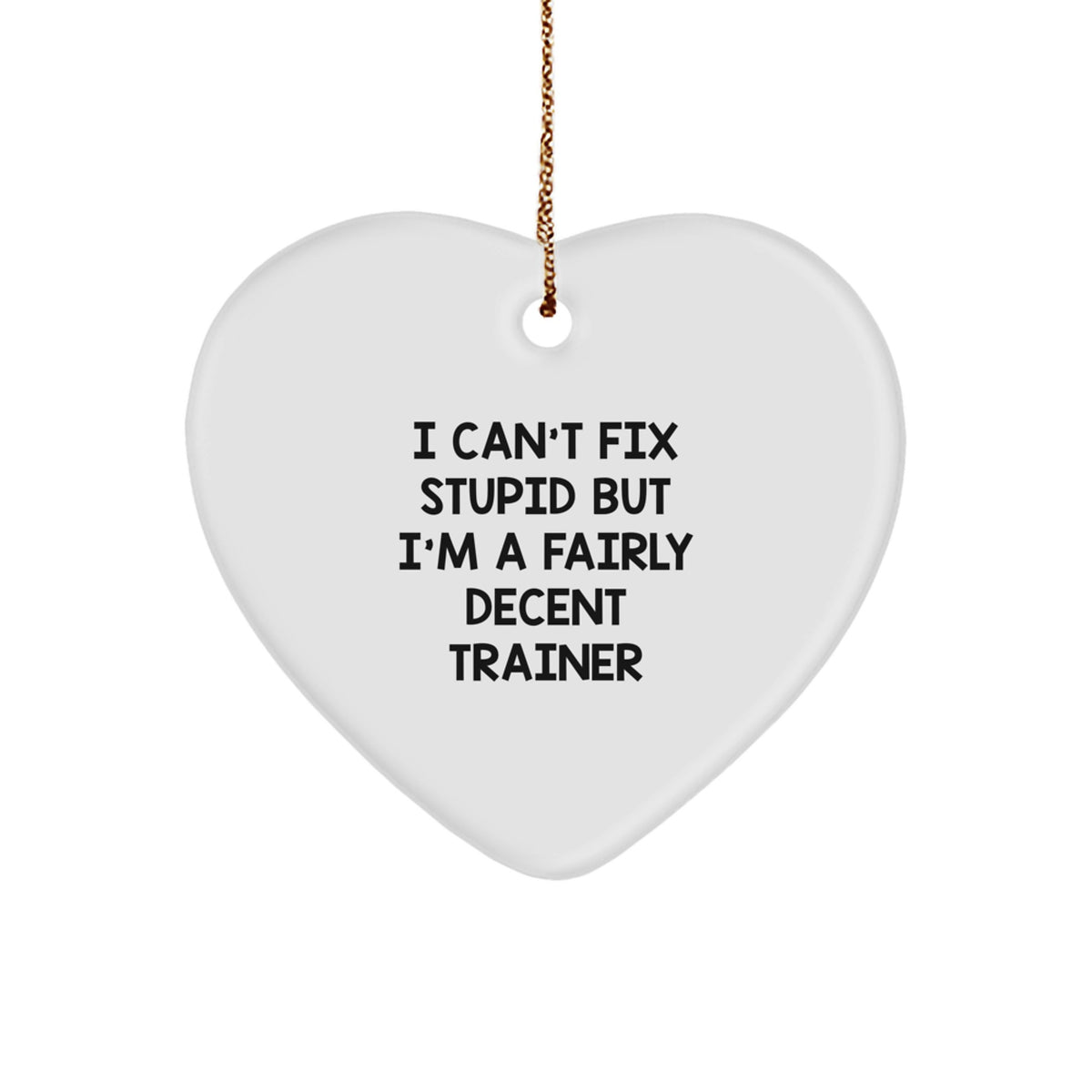 Funny Trainer Gifts from Friends - Heart Ornament with 'I Can't Fix Stupid But I'm A Fairly Decent Trainer' Quote for Christmas - Image 1