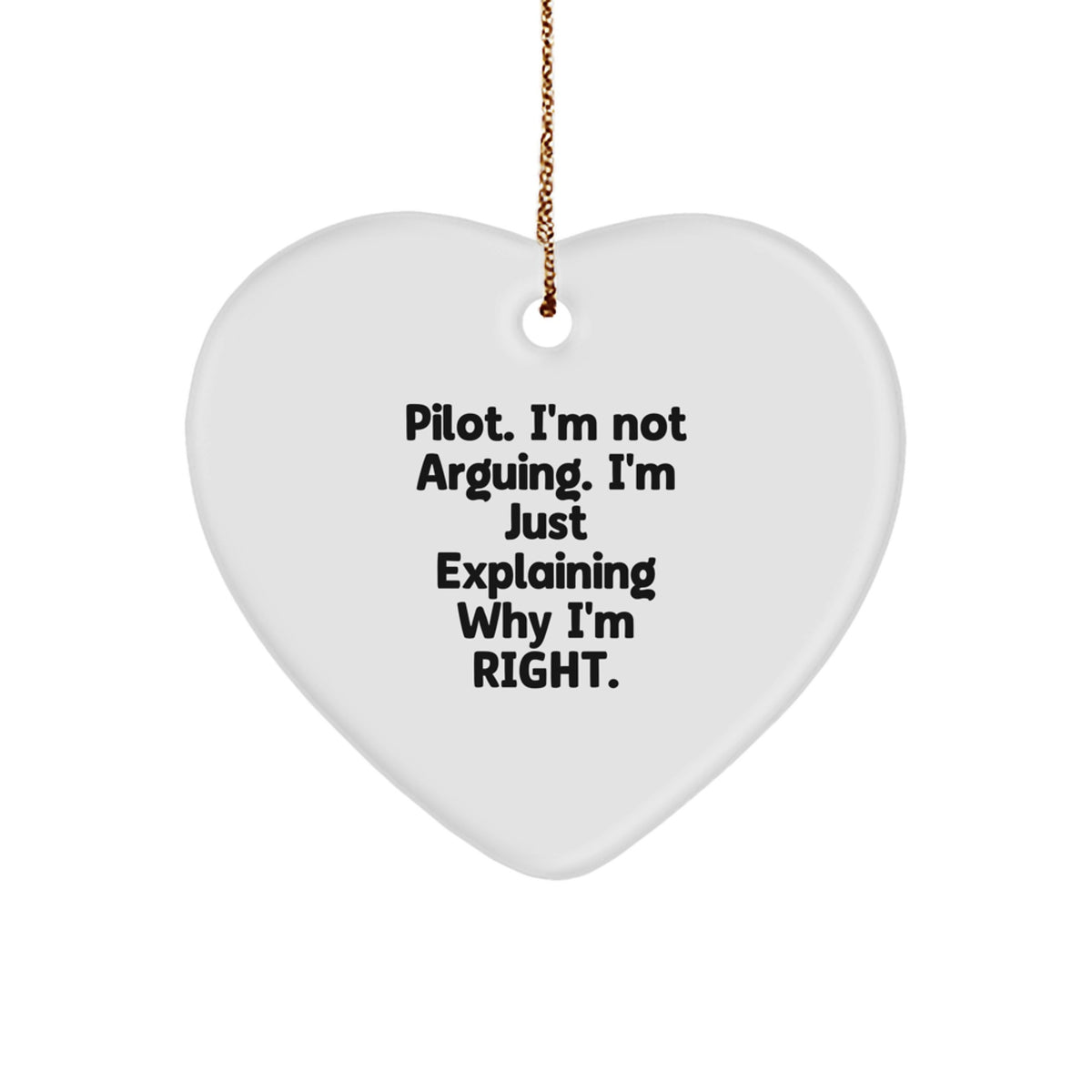 Pilot Gifts from Friends, Pilot Heart Ornament for Christmas with Funny Quote, 'I'm Not Arguing, I'm Just Explaining Why I'm Right' - Unique Gifts for Men, Women, Friends, Coworkers, Family - Image 1