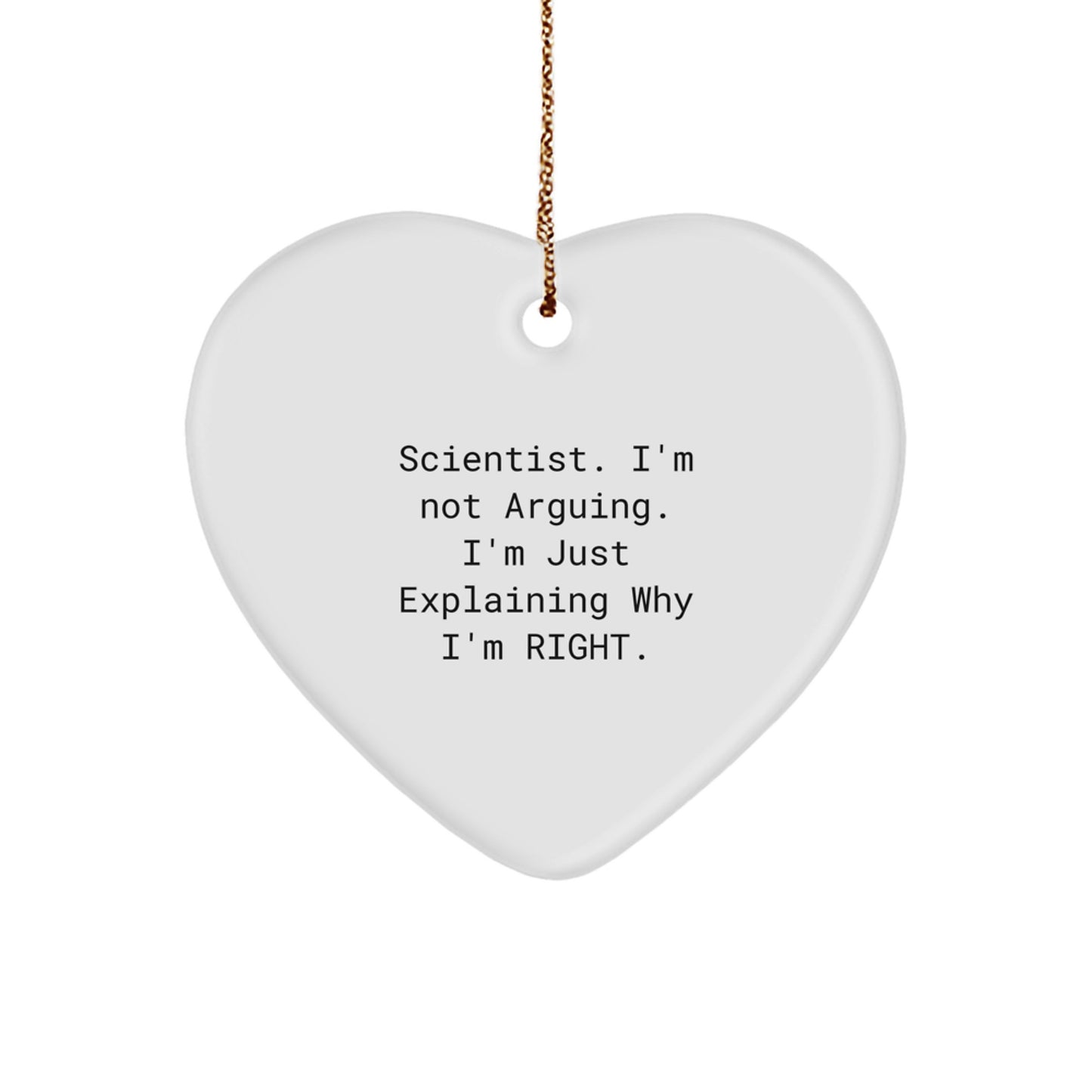 Funny Scientist Gifts, Heart Ornament for Christmas, 'I'm Not Arguing, I'm Just Explaining Why I'm Right' - Gifts from Men to Scientist, Heart-Shaped Ornament - Image 1