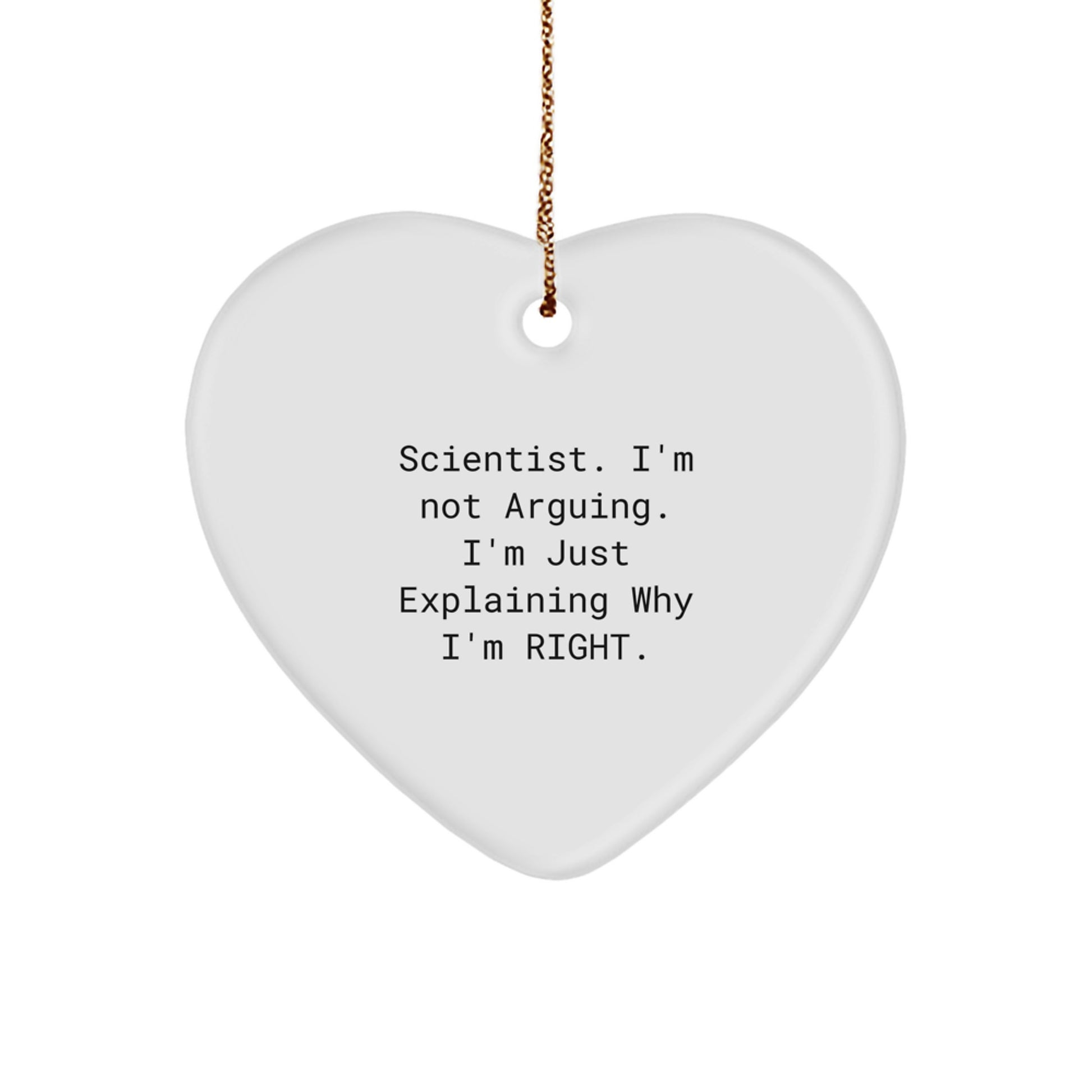 Funny Scientist Gifts, Heart Ornament for Christmas, 'I'm Not Arguing, I'm Just Explaining Why I'm Right' - Gifts from Men to Scientist, Heart-Shaped Ornament - Image 1
