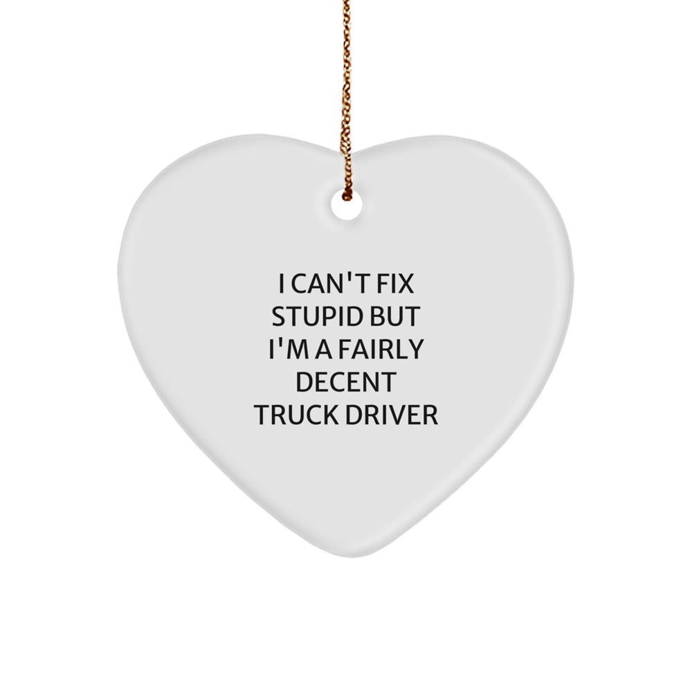 Fun Truck Driver Gifts from Friends - I Can't Fix Stupid But I'm A Fairly Decent Truck Driver Heart Ornament, Christmas Unique Presents for Men, Women, Coworkers, Family - Image 1