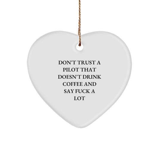 Pilot's Best Friend: Funny Christmas Unique Gifts from Friends for Pilot or Men, Heart Ornament with 'Don't Trust A Pilot That Doesn't Drink Coffee And Say F--k A Lot' Quote, Gifts from Family - Image 1