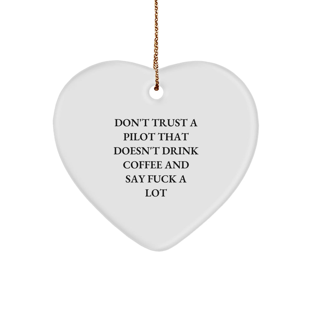 Pilot's Best Friend: Funny Christmas Unique Gifts from Friends for Pilot or Men, Heart Ornament with 'Don't Trust A Pilot That Doesn't Drink Coffee And Say F--k A Lot' Quote, Gifts from Family - Image 1