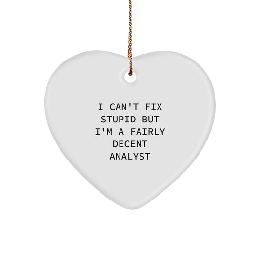 Funny Analyst Gifts from Friends, Heart Ornament with I Can't Fix Stupid But I'm A Fairly Decent Analyst Quote, Christmas Unique Gifts for Analyst Men - Image 1