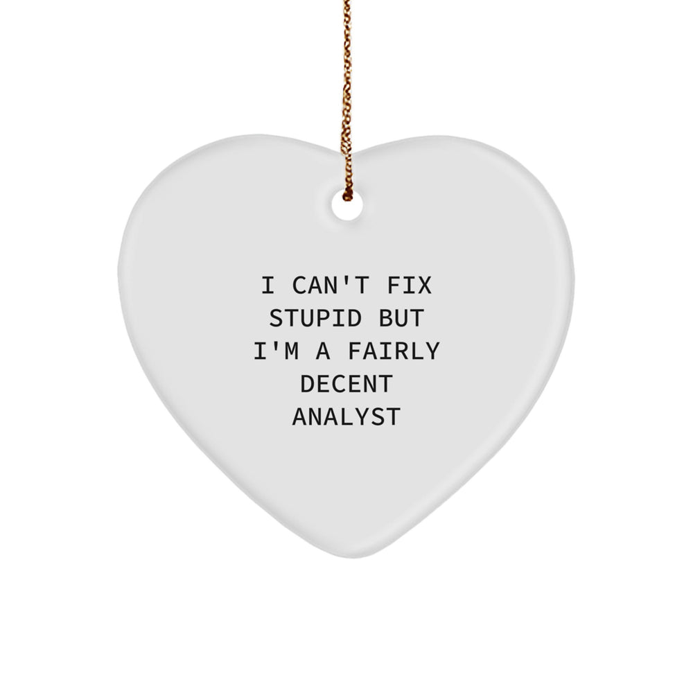 Funny Analyst Gifts from Friends, Heart Ornament with I Can't Fix Stupid But I'm A Fairly Decent Analyst Quote, Christmas Unique Gifts for Analyst Men - Image 1