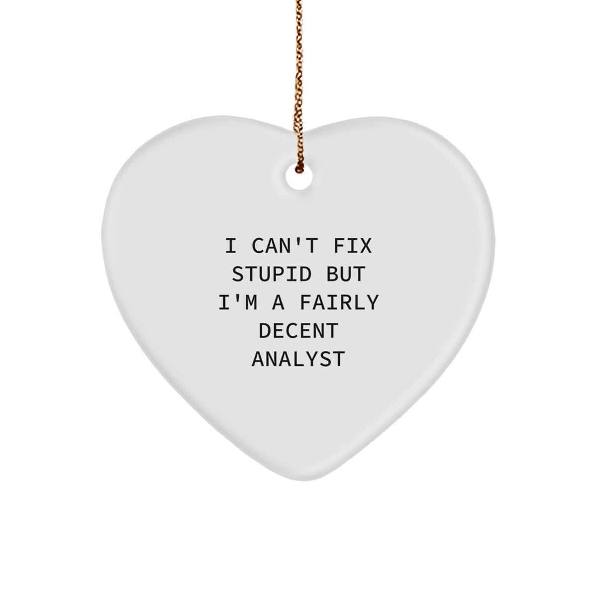 Funny Analyst Gifts from Friends, Heart Ornament with I Can't Fix Stupid But I'm A Fairly Decent Analyst Quote, Christmas Unique Gifts for Analyst Men - Image 1