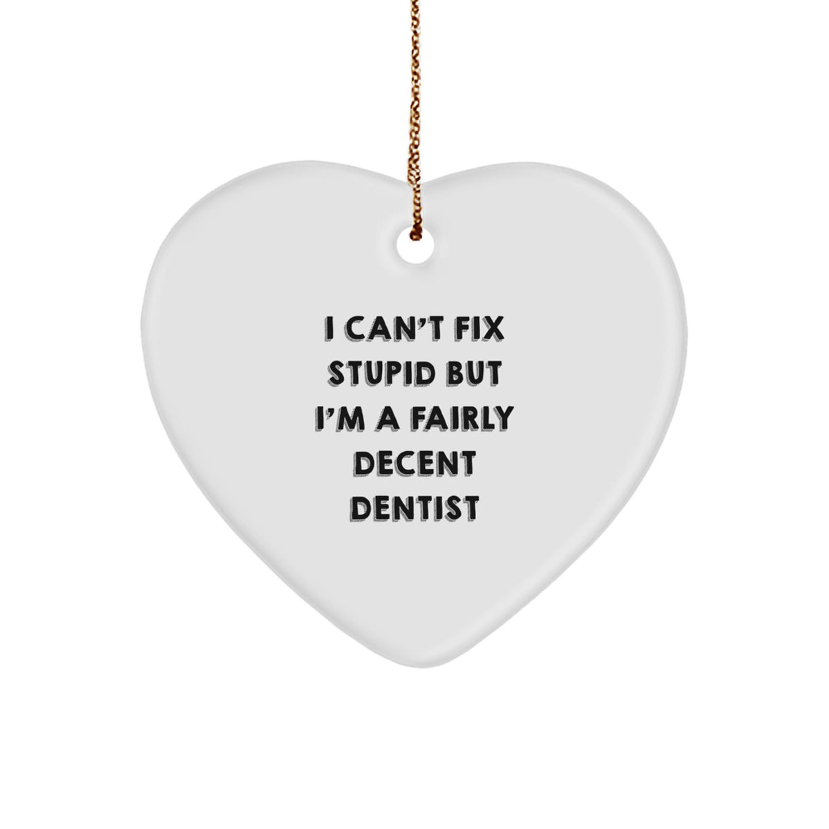Funny Dentist Gifts from Men for Christmas Unique Heart Ornaments with 'I Can't Fix Stupid But I'm A Fairly Decent Dentist' Quote - Image 1