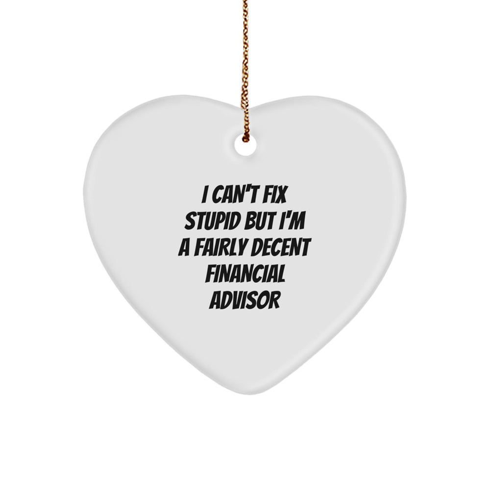 Funny Financial Advisor Gifts, 'I Can't Fix Stupid But I'm A Fairly Decent Financial Advisor' Heart Ornament, Christmas Unique Gifts from Friends, Coworkers, Family, for Financial Advisors - Image 1