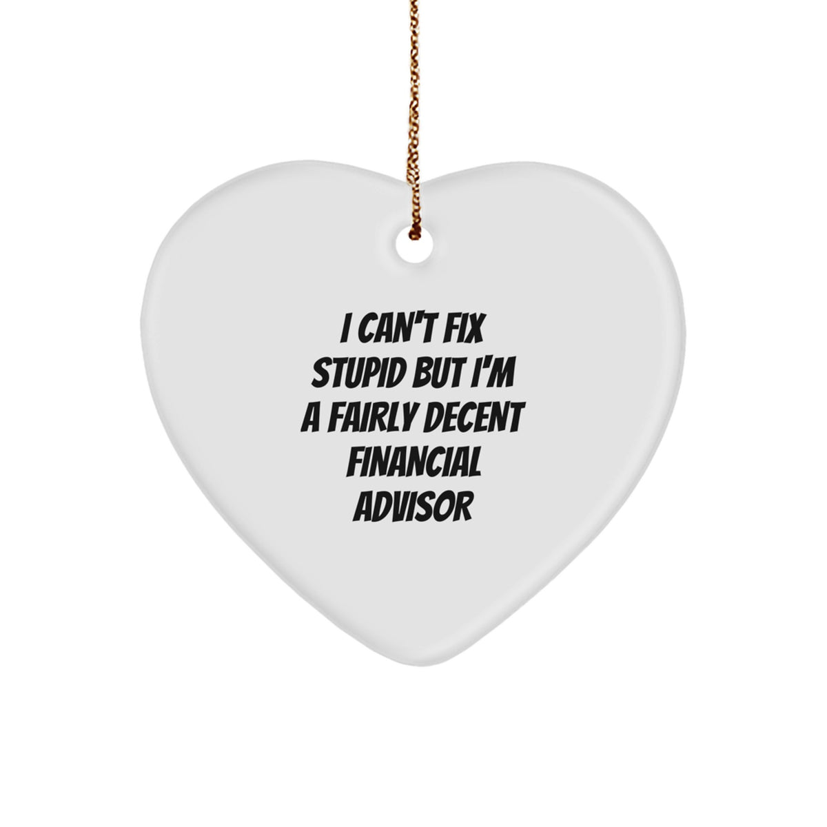 Funny Financial Advisor Gifts, 'I Can't Fix Stupid But I'm A Fairly Decent Financial Advisor' Heart Ornament, Christmas Unique Gifts from Friends, Coworkers, Family, for Financial Advisors - Image 1