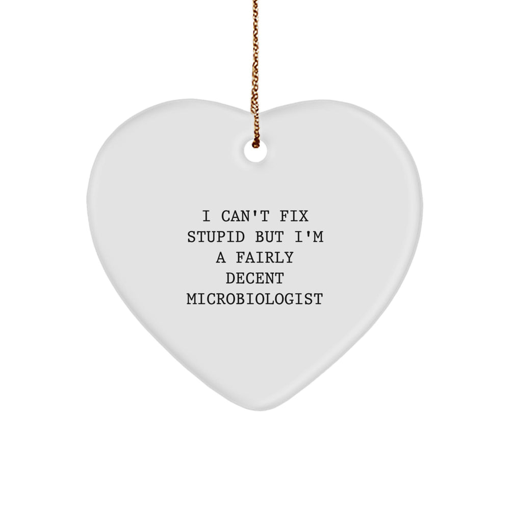 Funny Microbiologist Gifts, 'I Can't Fix Stupid But I'm A Fairly Decent Microbiologist' Heart Ornament for Christmas, Gifts from Men to Women, Friends, Coworkers, Family - Image 1
