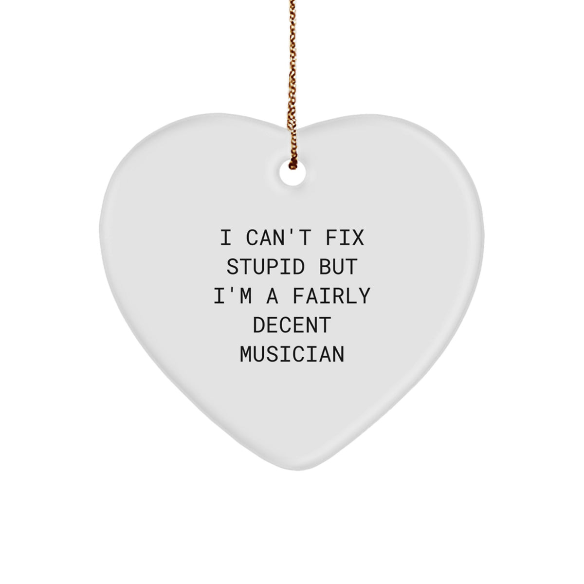 Funny Musician Gifts for Women from Friends, Heart Ornament with I Can't Fix Stupid But I'm A Fairly Decent Musician Quote, Christmas Unique Gifts - Image 1