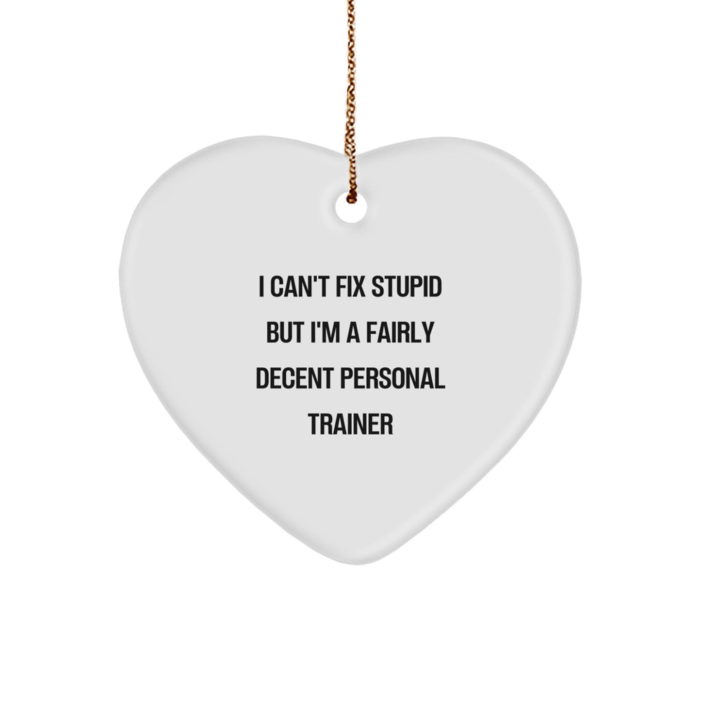 Funny Personal Trainer Gifts from Friends, Family, or Coworkers - 'I Can't Fix Stupid But I'm A Fairly Decent Personal Trainer' Heart Ornament for Christmas - Image 1
